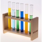 Reagenzglasgestell, mit  6 Bohrungen bis 20 mm Durchmesser, ohne Stäbe, Holz 